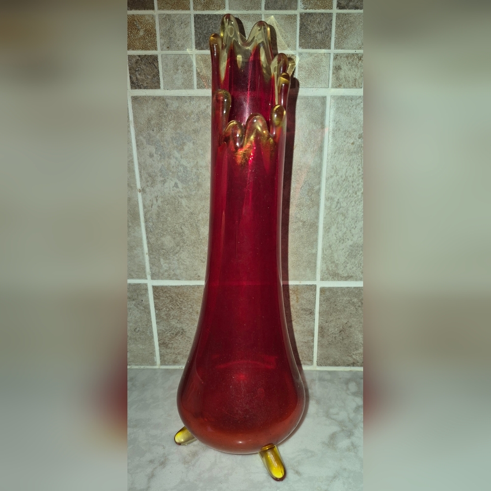 Vintage L.E. Smith Amberina GLass Swung Vase, 1960s